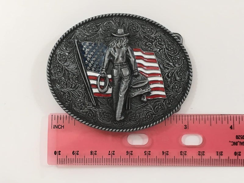 Handmade Western Cowgirl Belt Buckle American West Cow Girl USA Flag - Image 4